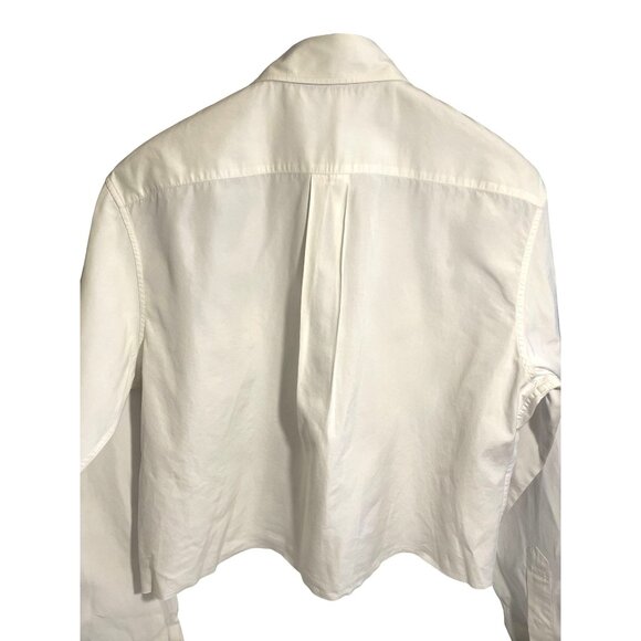 Miu Miu Womens White Button-Up Cropped Shirt With Embroidered Logo & Front Pocke - Picture 2 of 16